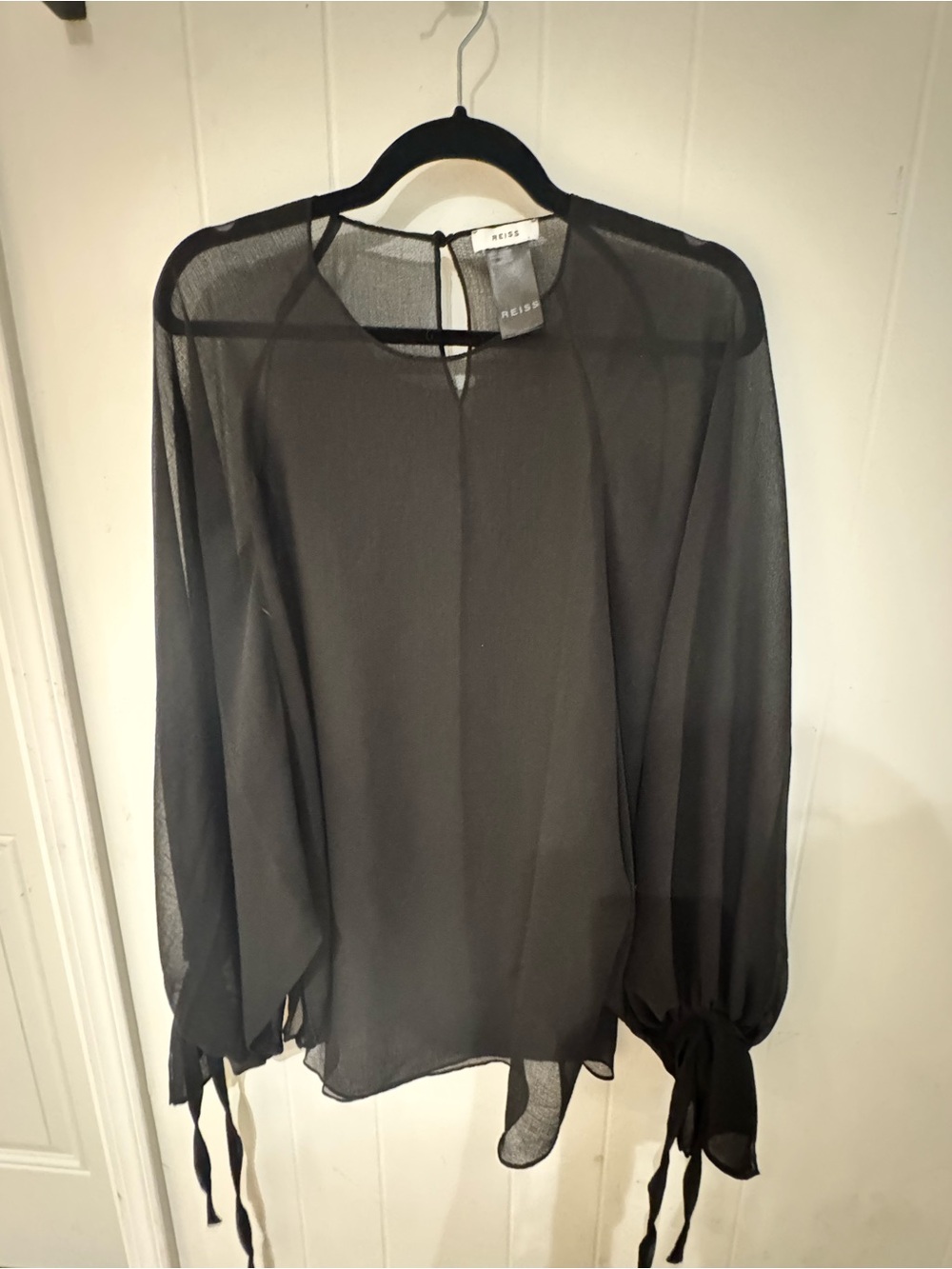 REISS Liv Black Sheer-Back Top - Picture 4 of 6
